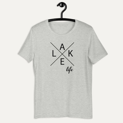Lake Life X Short Sleeve Tee in Athletic Heather, on hanger
