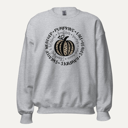 Leopard Print Pumpkin Circle Unisex Long Sleeve Sweatshirt in Sport Grey, front view