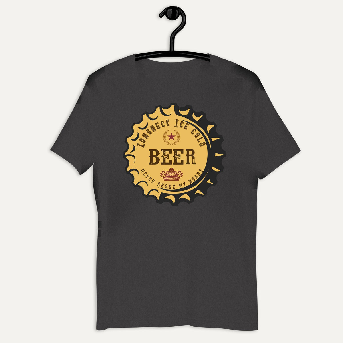 Longneck Ice Cold Beer Short Sleeve Tee in Dark Grey Heather, on hanger