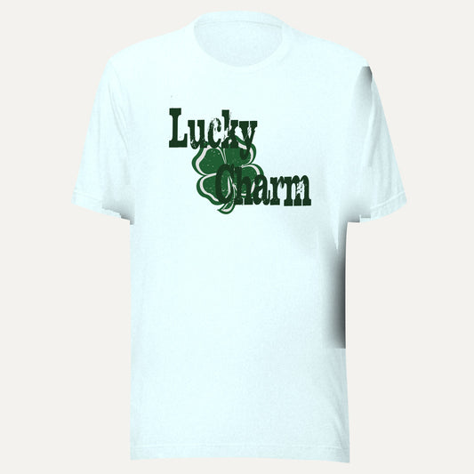 Lucky Charm Short Sleeve Tee in Heather Ice Blue, front view