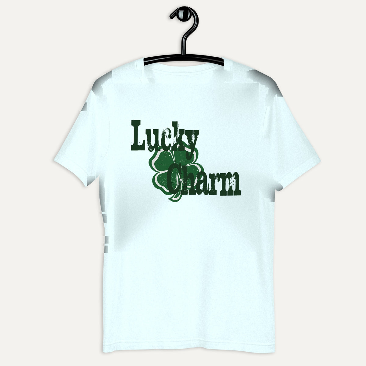 Lucky Charm Short Sleeve Tee in Heather Ice Blue, on hanger