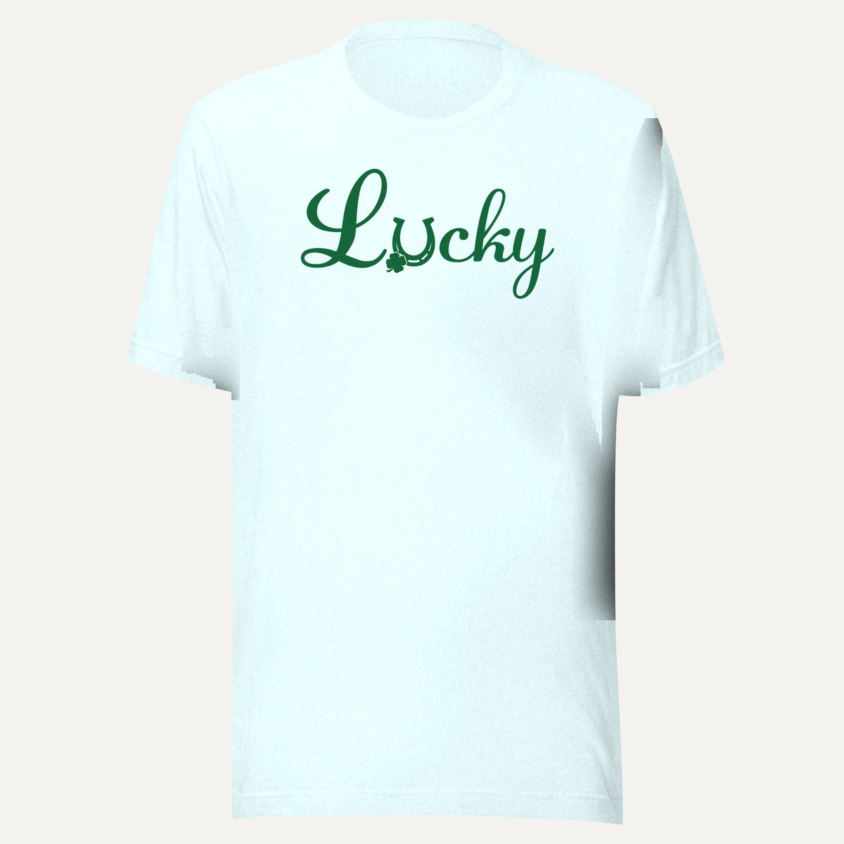 Lucky Horse Shoe Clover Short Sleeve Tee in Heather Ice Blue, front view