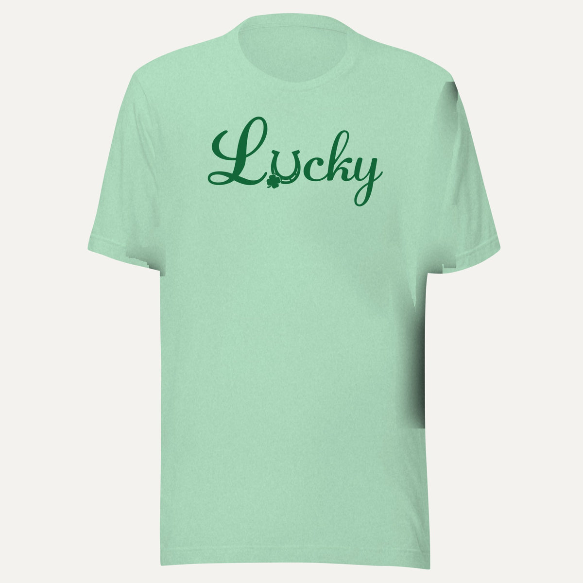Lucky Horse Shoe Clover Short Sleeve Tee in Heather Prism Mint, front view