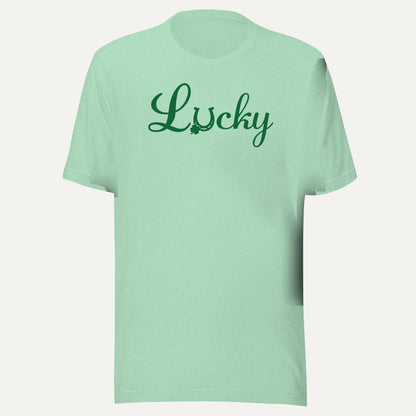 Lucky Horse Shoe Clover Short Sleeve Tee in Heather Prism Mint, front view