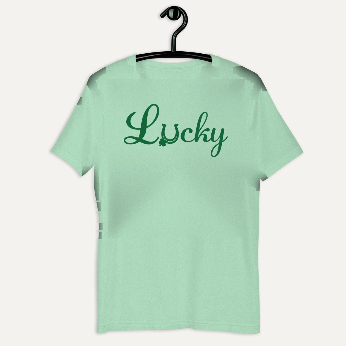 Lucky Horse Shoe Clover Short Sleeve Tee in Heather Prism Mint, on hanger