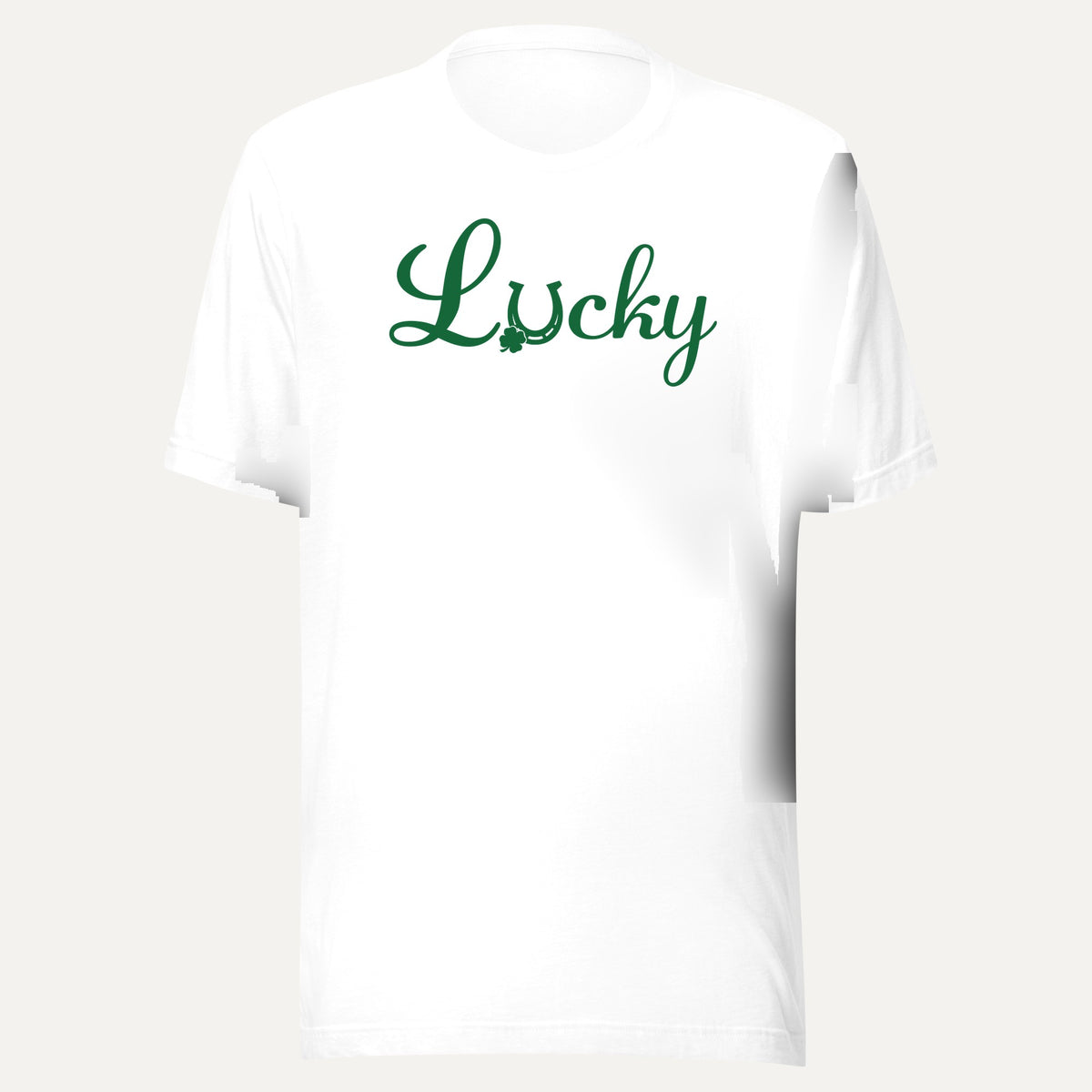 Lucky Horse Shoe Clover Short Sleeve Tee in White, front view