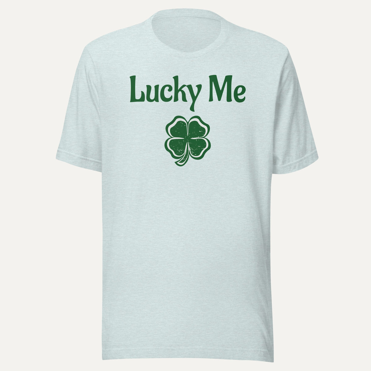 Lucky Me 4 Leaf Clover Saint Patrick's Day Short Sleeve Tee in Heather Prism Ice Blue, front view