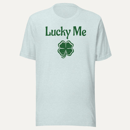 Lucky Me 4 Leaf Clover Saint Patrick's Day Short Sleeve Tee in Heather Prism Ice Blue, front view