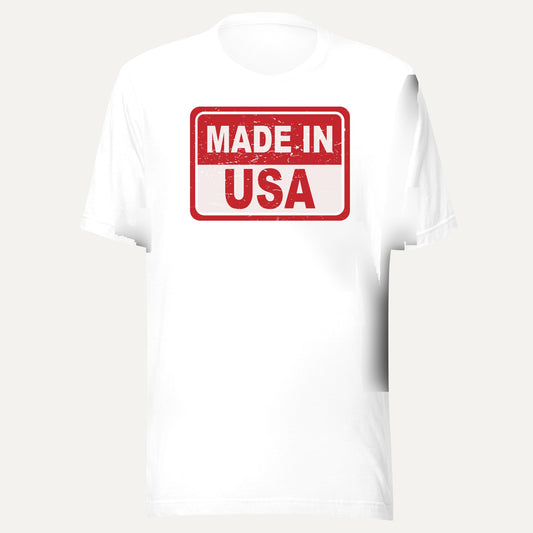 Made In USA Red & White Short Sleeve Tee in White, front view