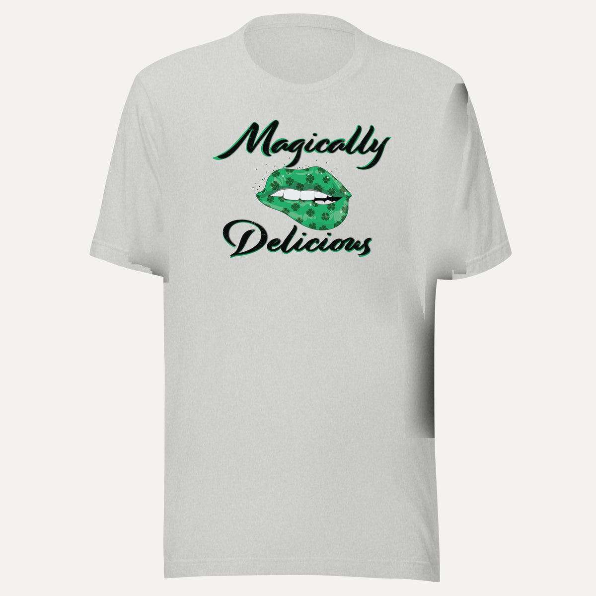 Magically Delicious Biting Lip Short Sleeve Tee in Athletic Heather, front view
