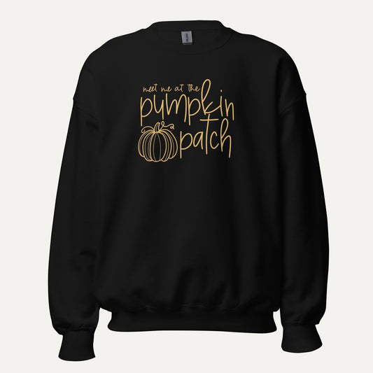Meet Me At The Pumpkin Patch Unisex Long Sleeve Sweatshirt in Black, front view