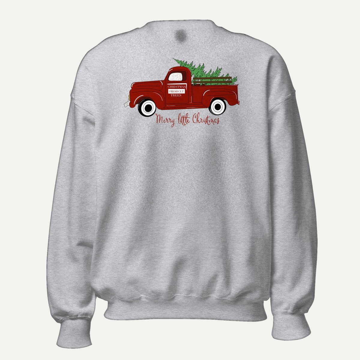 Merry Little Christmas Red Truck Unisex Long Sleeve Sweatshirt in Sport Grey, front view