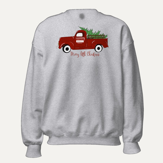 Merry Little Christmas Red Truck Unisex Long Sleeve Sweatshirt in Sport Grey, front view
