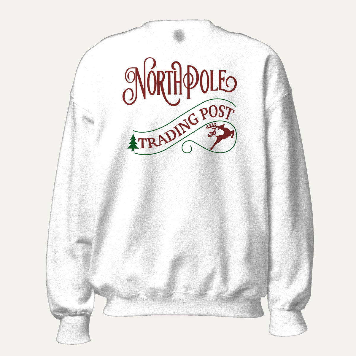 North Pole Trading Post Unisex Long Sleeve Sweatshirt in White, front view