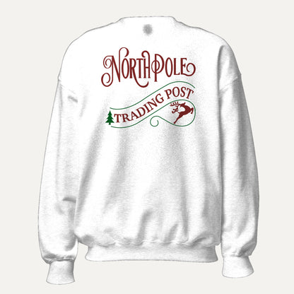 North Pole Trading Post Unisex Long Sleeve Sweatshirt in White, front view