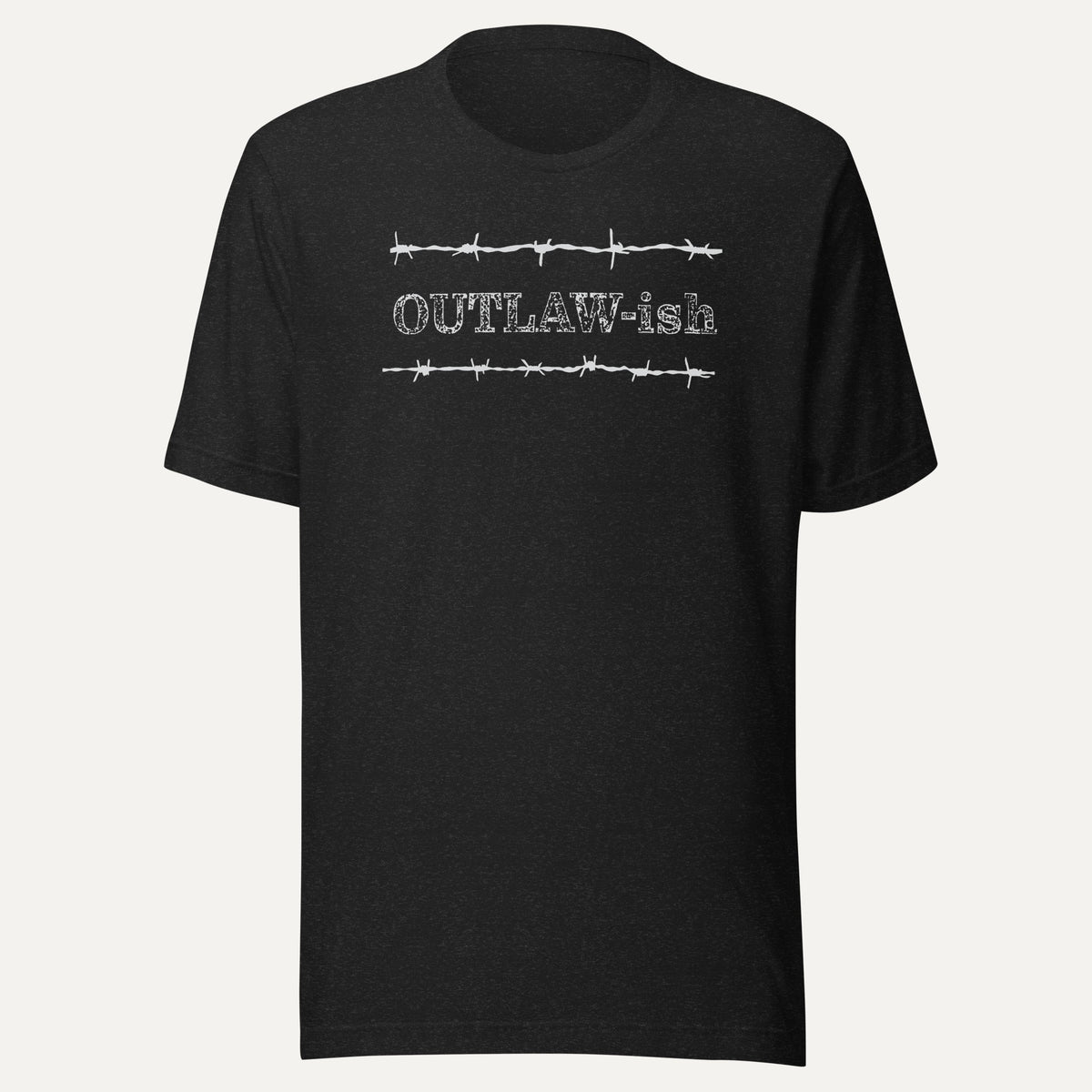 Outlaw-ish Short Sleeve Tee in Black Heather, front view