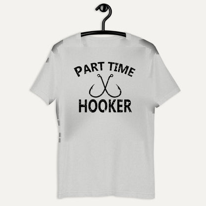 Part Time Hooker Fishing Tee in Athletic Heather, on hanger