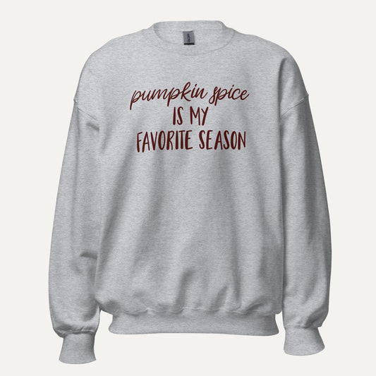 Pumpkin Spice Favorite Season Unisex Long Sleeve Sweatshirt in Sport Grey, front view