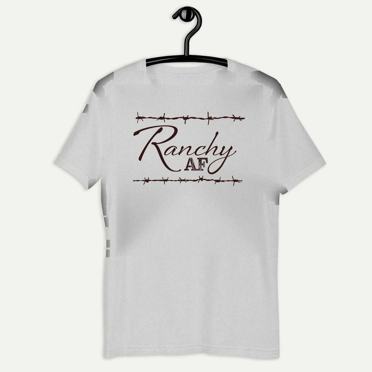 Ranchy AF Short Sleeve Tee in Athletic Heather, on hanger
