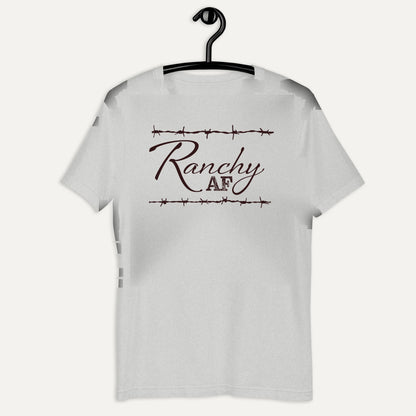 Ranchy AF Short Sleeve Tee in Athletic Heather, on hanger