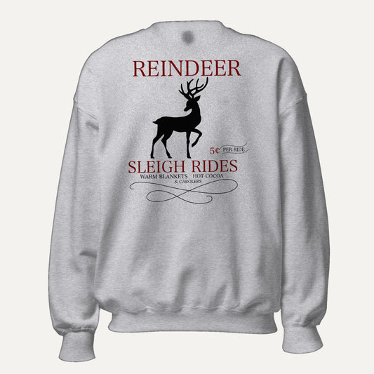 Reindeer Sleigh Rides Unisex Long Sleeve Sweatshirt in Sport Grey, front view