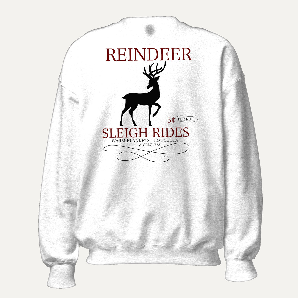 Reindeer Sleigh Rides Unisex Long Sleeve Sweatshirt in White, front view