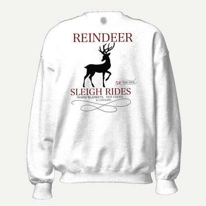 Reindeer Sleigh Rides Unisex Long Sleeve Sweatshirt in White, front view