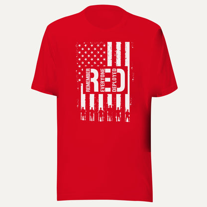 Remember Everyone Deployed Short Sleeve Tee in Red, front view