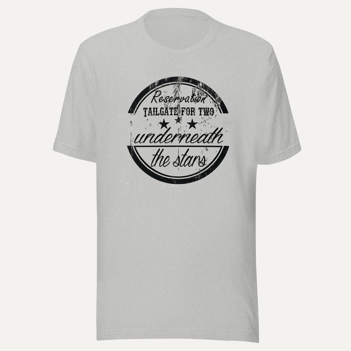 Reservation Tailgate For Two Short Sleeve Tee in Athletic Heather, front view