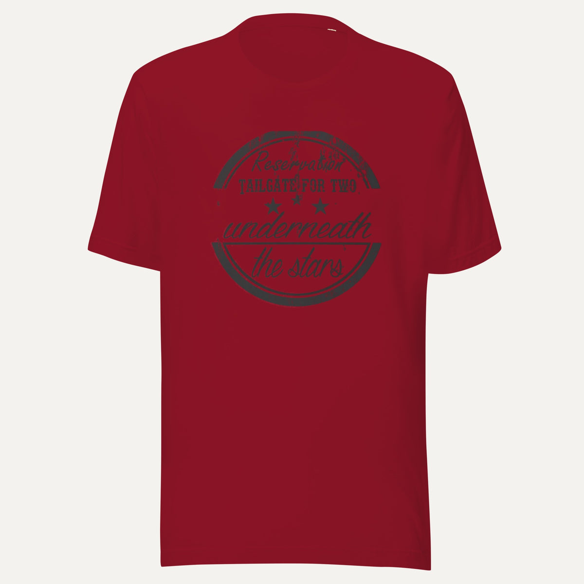 Reservation Tailgate For Two Short Sleeve Tee in Cardinal, front view