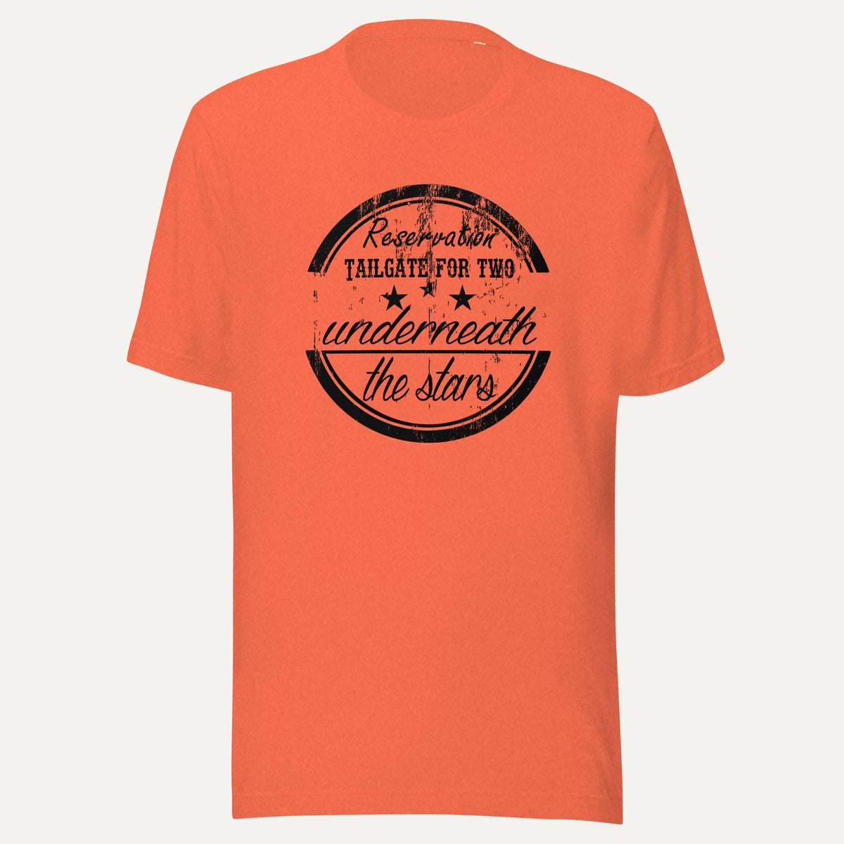 Reservation Tailgate For Two Short Sleeve Tee in Heather Orange, front view
