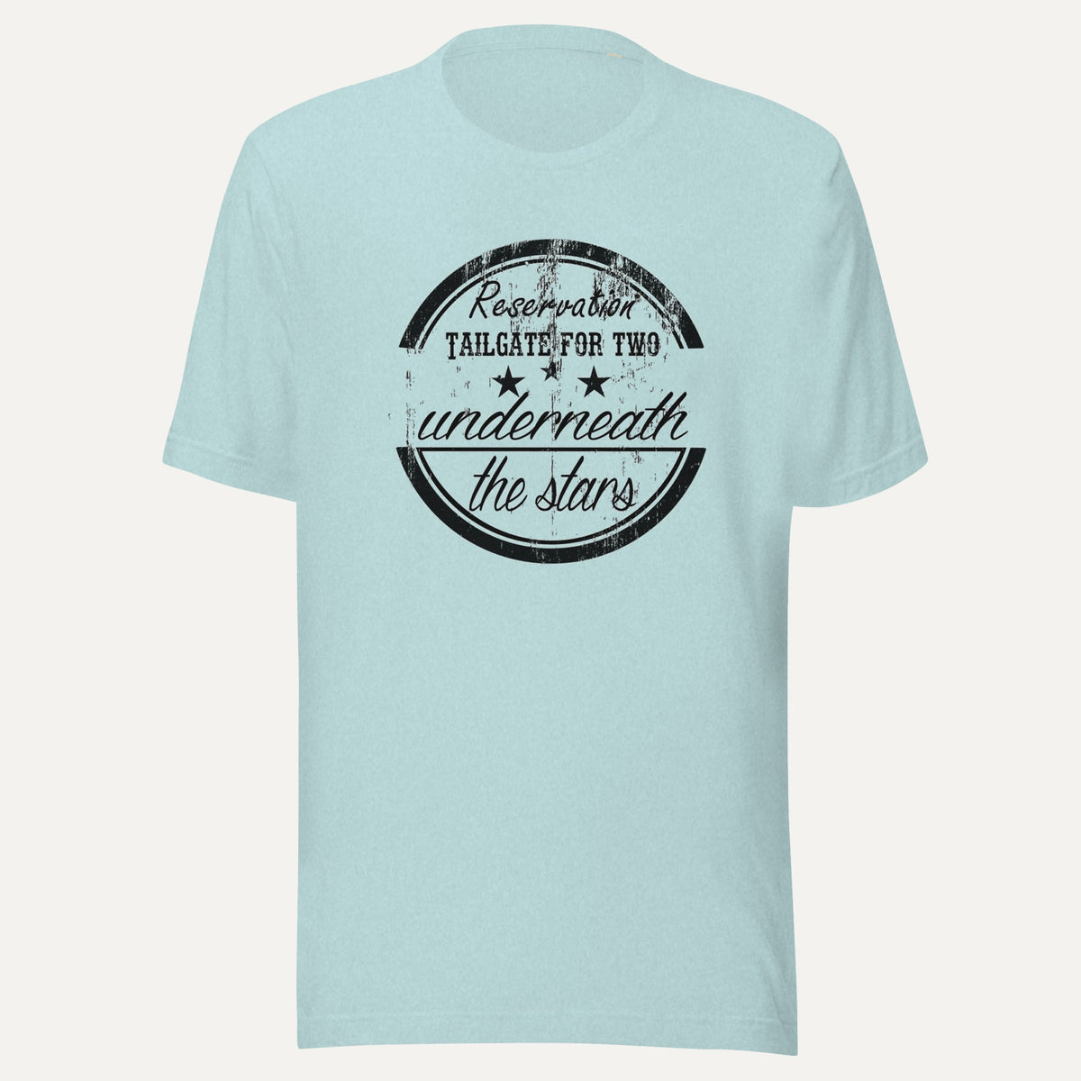 Reservation Tailgate For Two Short Sleeve Tee in Heather Prism Ice Blue, front view