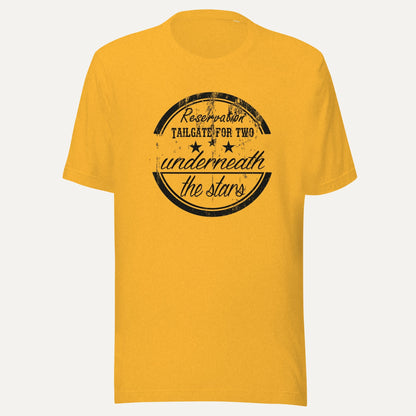 Reservation Tailgate For Two Short Sleeve Tee in Heather Yellow Gold, front view