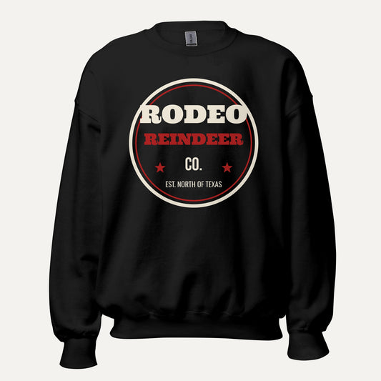 Rodeo Reindeer Co. Western Christmas Crewneck Sweatshirt in Black, front view