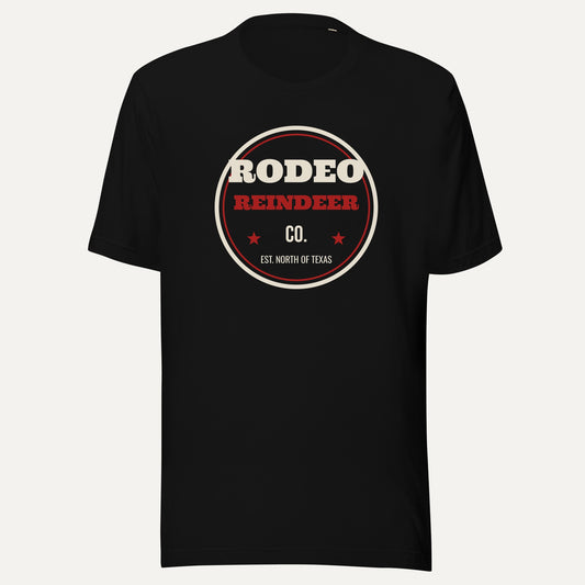 Rodeo Reindeer Co. Western Christmas Tee in Black, front view