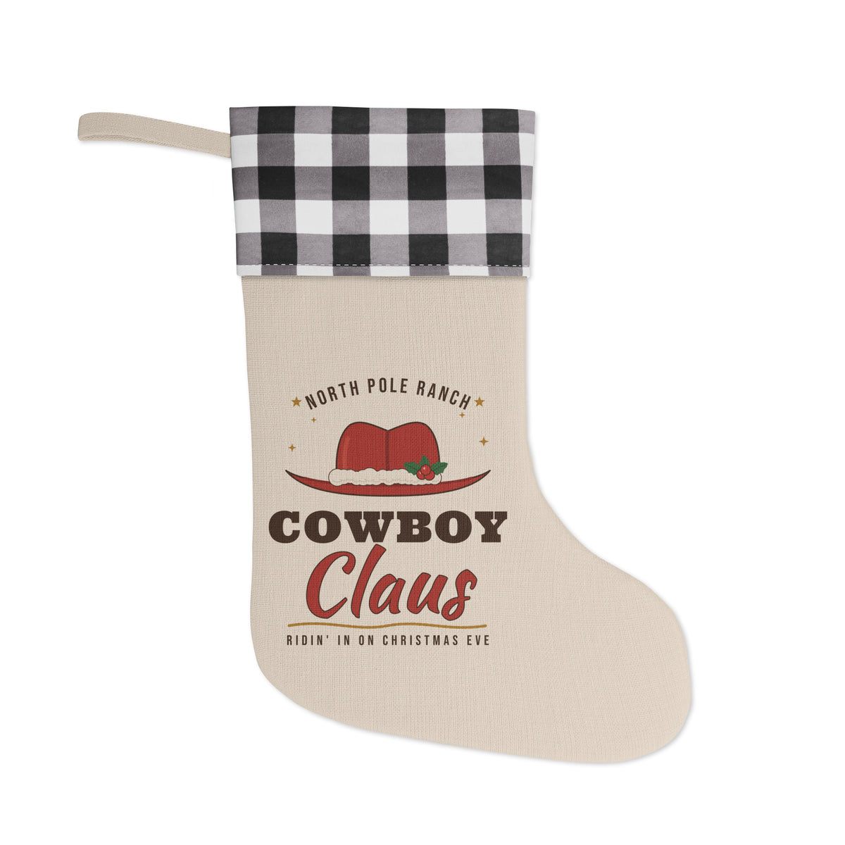 Cowboy Claus Western Christmas Stocking, front view