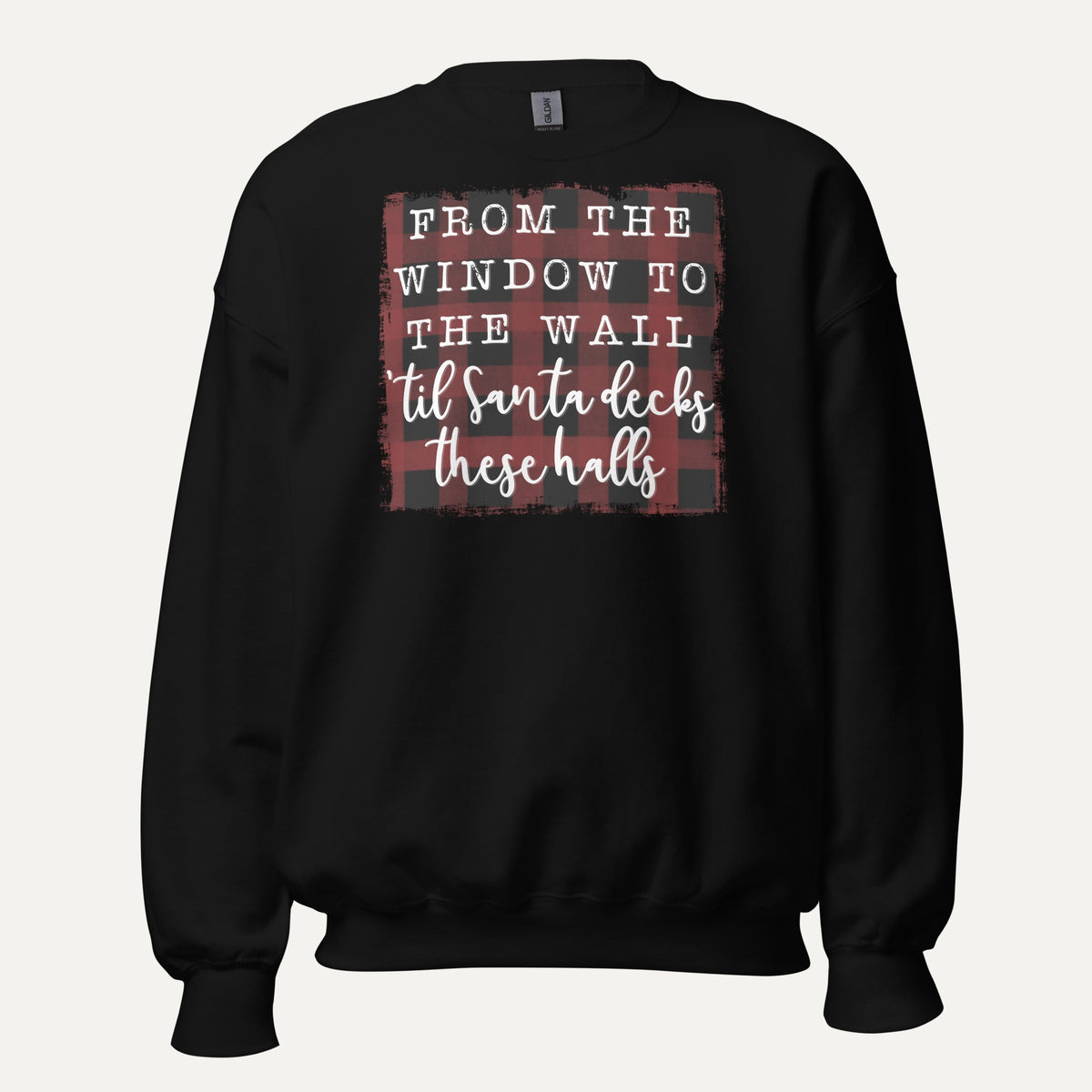 Santa Decks These Halls Unisex Long Sleeve Sweatshirt in Black, front view