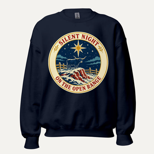 Silent Night On The Open Range Unisex Crewneck Sweatshirt in Navy, front view