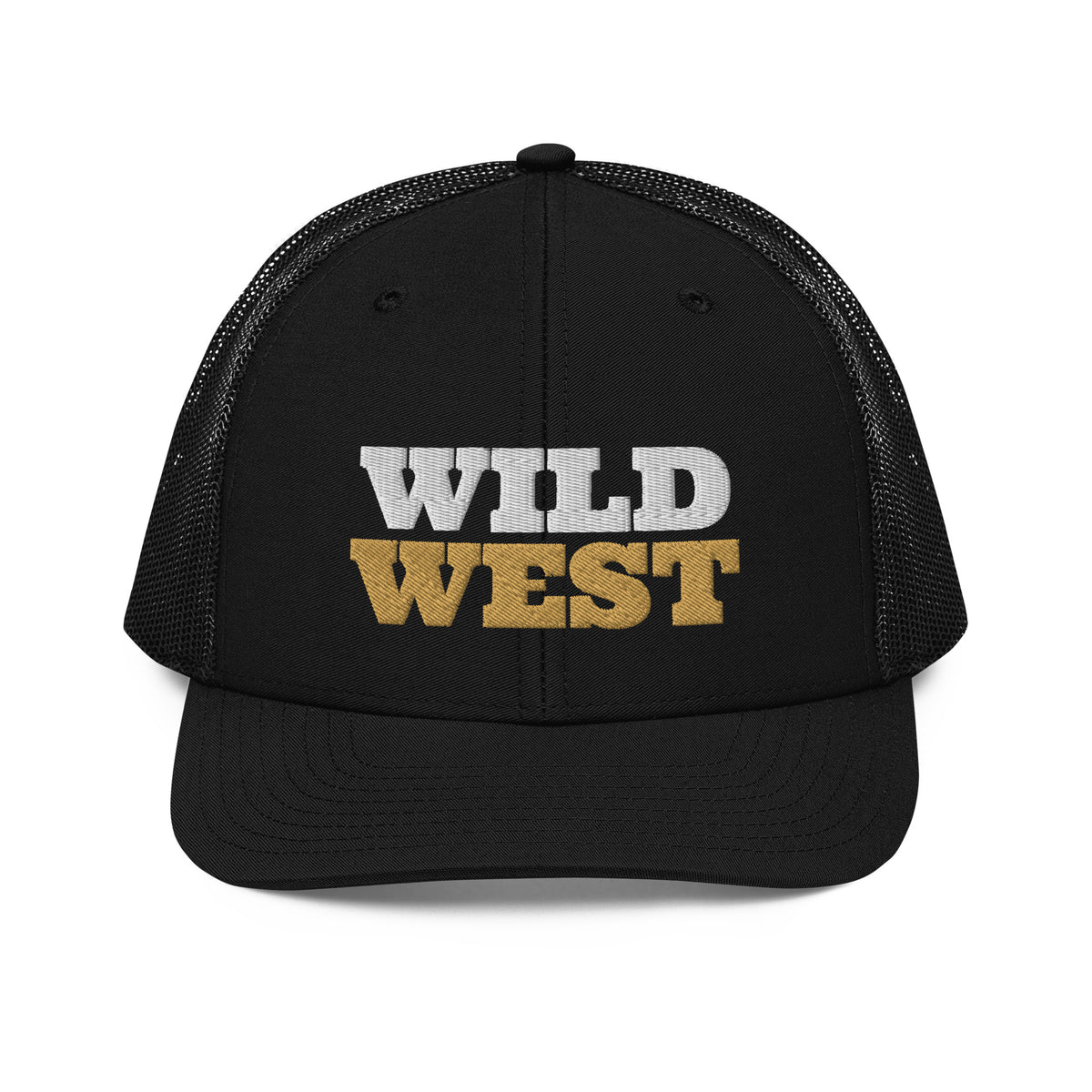 Wild West Embroidered Trucker Hat in Black, front view