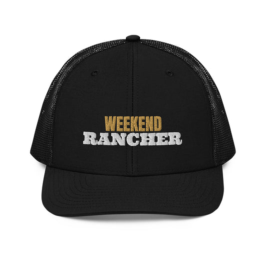 Weekend Rancher Embroidered Trucker Hat in Black, front view