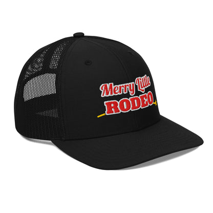 Merry Little Rodeo Embroidered Trucker Hat in Black, right front view
