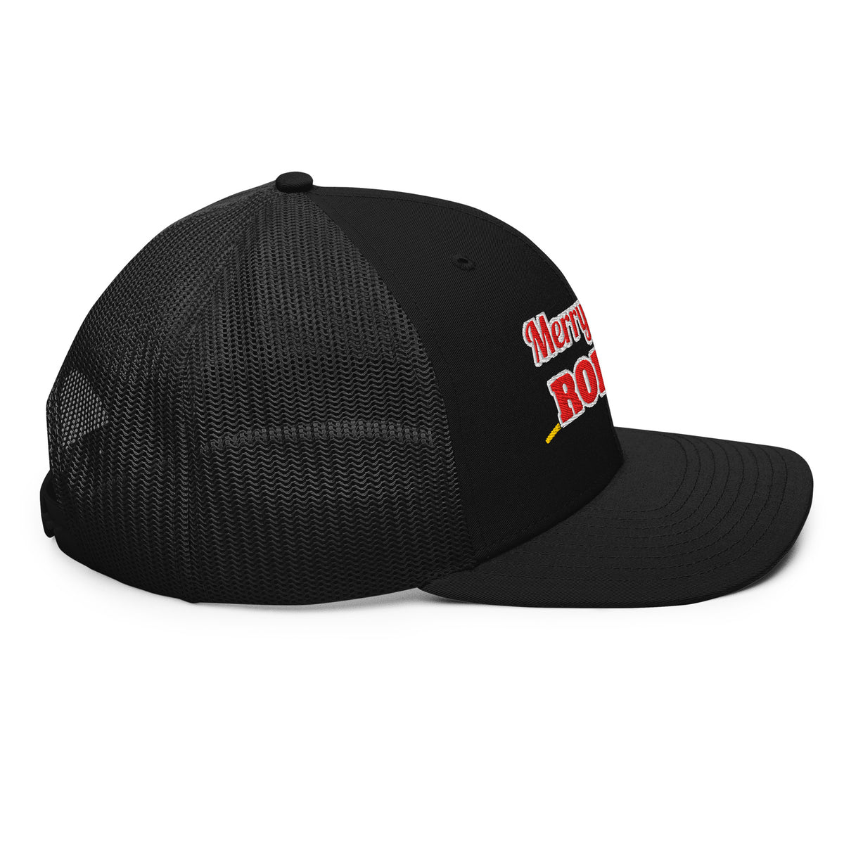 Merry Little Rodeo Embroidered Trucker Hat in Black, right side view