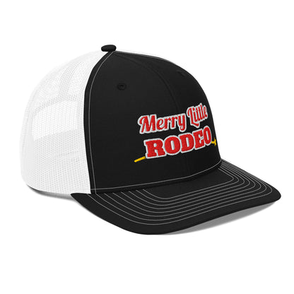 Merry Little Rodeo Embroidered Trucker Hat in Black / White, right front view