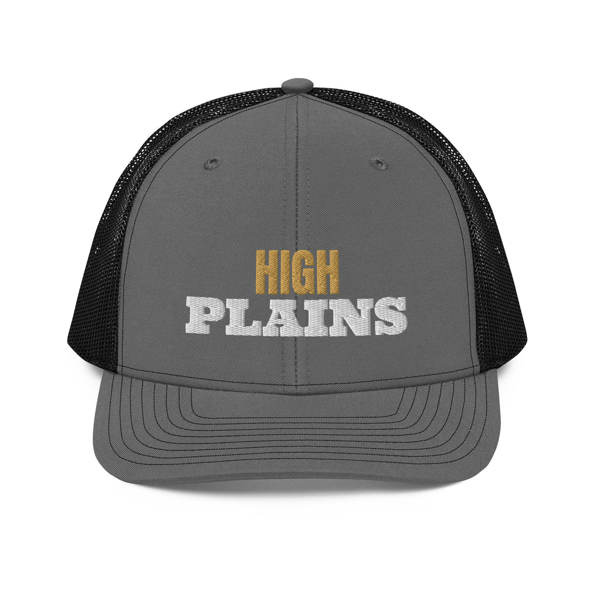 High Plains Embroidered Trucker Hat in Charcoal/Black, front view