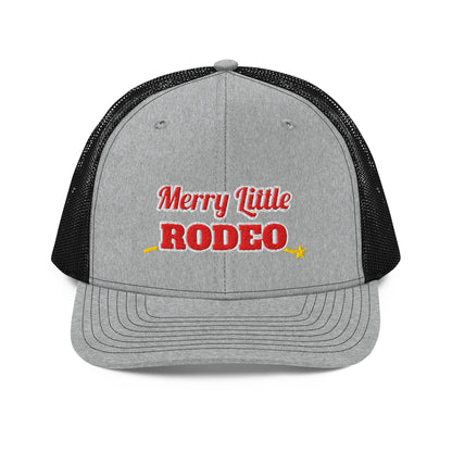 Merry Little Rodeo Embroidered Trucker Hat in Heather Grey / Black, front view