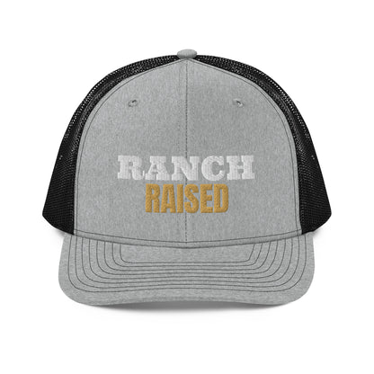 Ranch Raised Embroidered Trucker Hat in Heather Grey / Black, front view
