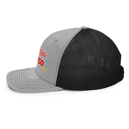 Merry Little Rodeo Embroidered Trucker Hat in Heather Grey / Black, left side view