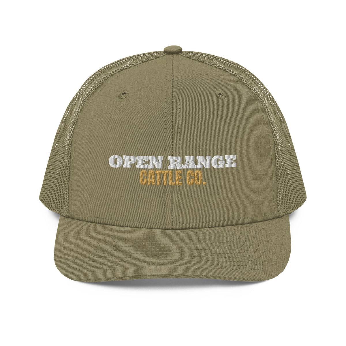 Open Range Cattle Co. Embroidered Trucker Hat in Loden, front view
