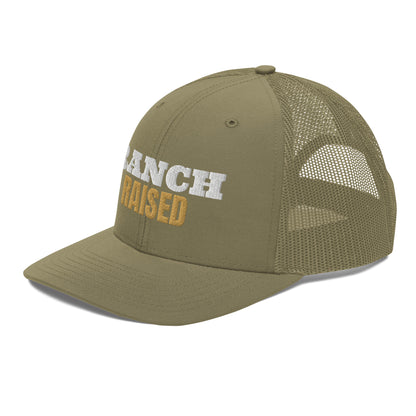 Ranch Raised Embroidered Trucker Hat in Loden, left front view