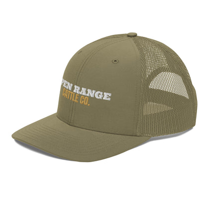 Open Range Cattle Co. Embroidered Trucker Hat in Loden, left front view